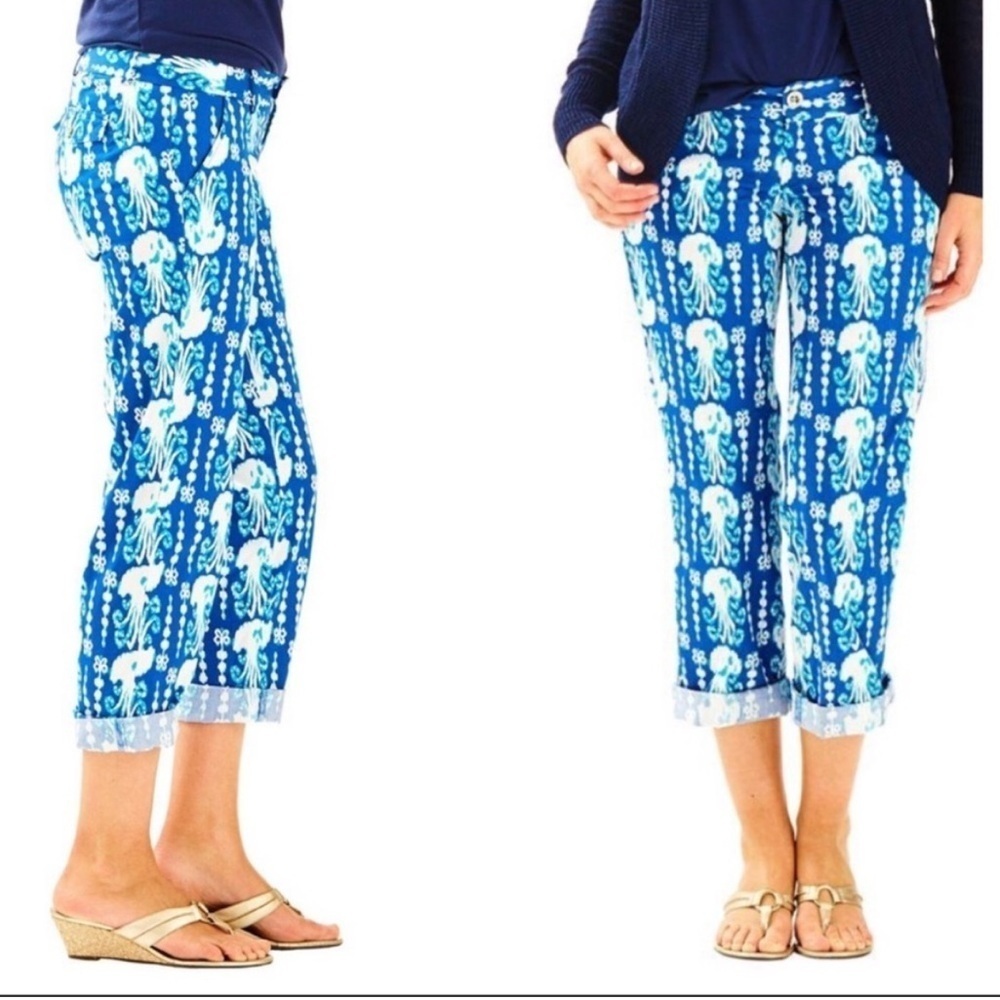 Lilly Pulitzer Cocoanut Walk Crop Get In Line Blue Pants Capri